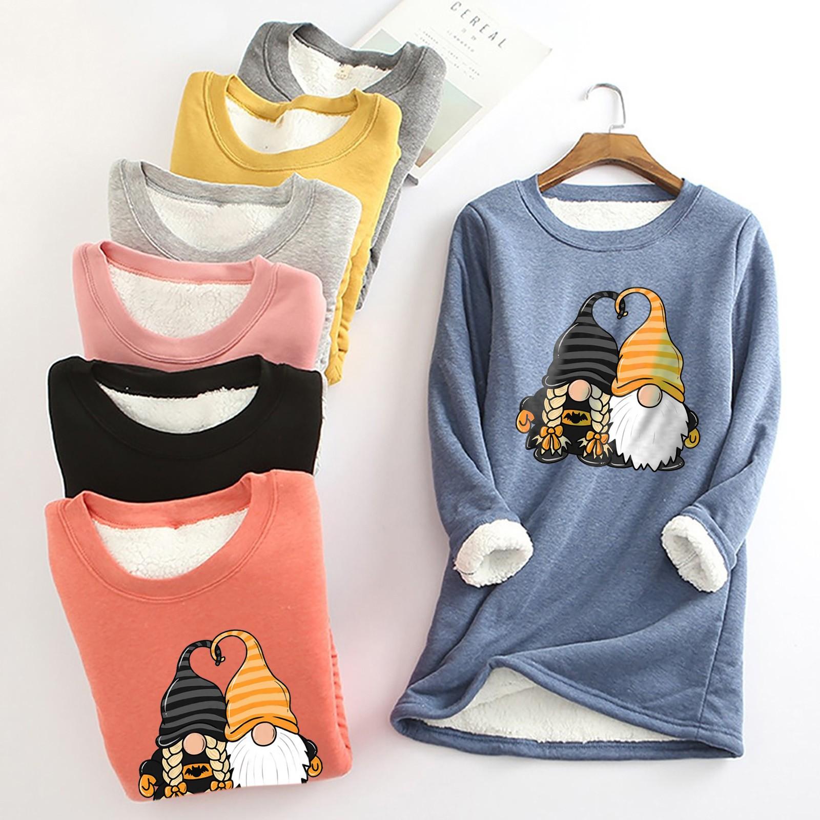 

Женская толстая шерстяная толстовка с принтом карлика на Хэллоуин, теплый верх нижнего белья с круглым вырезом M