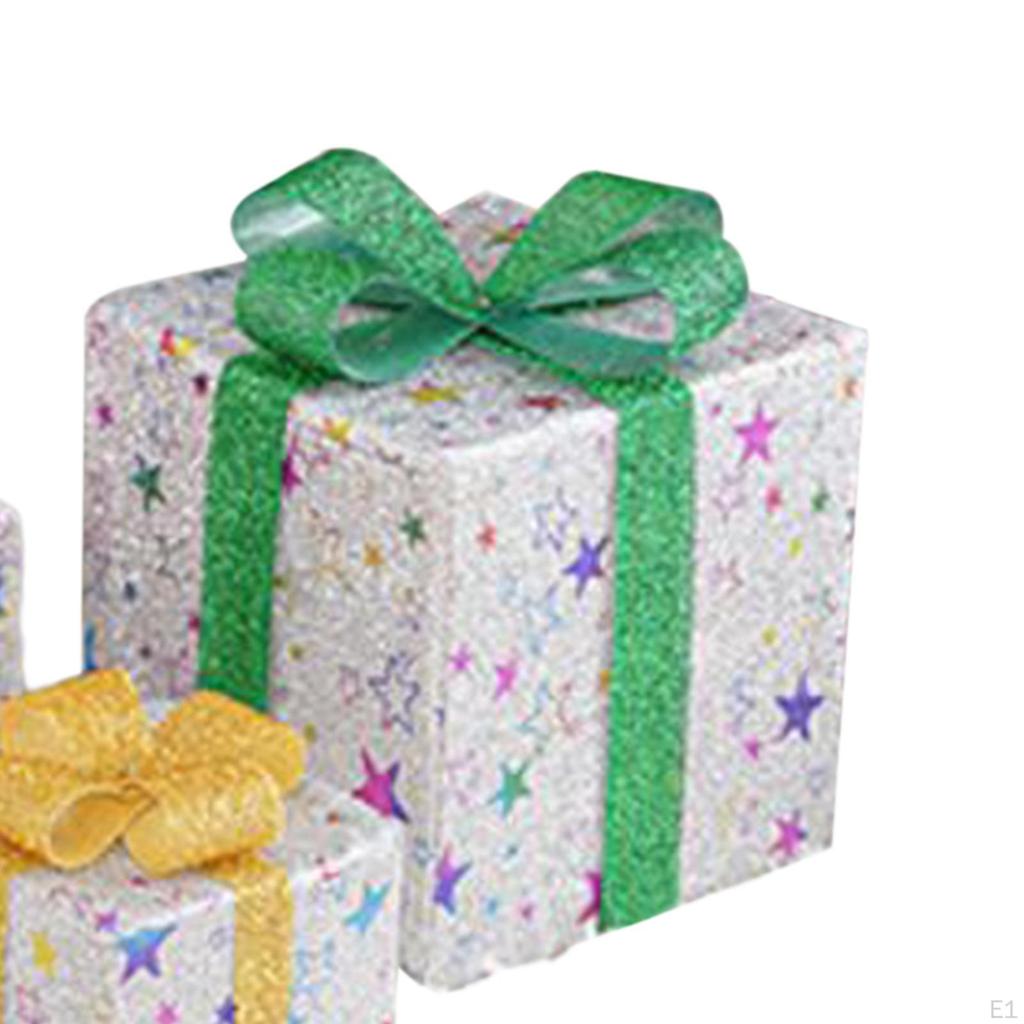 3Pcs Christmas Light Up Present Boxes Decoration Handmade Lightweight with 3 Different Sizes for