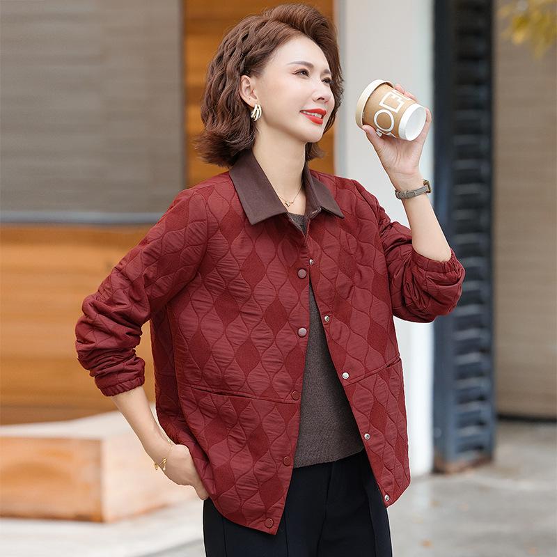 

2025 Autumn Women s Slimming Lapel Jacket - Fashionable Solid Color for Middle-Aged & Elderly Moms 5XL (145-155 lbs) глибокий/червоний