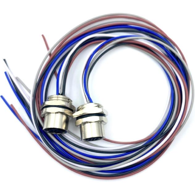 2Pcs M12 5 Pin A Code Female Connector Cable, IP67 Waterproof Back Mount Cable UnShielded Straight Aviation Socket Electrical Cable Sensor Receptacle