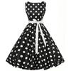 Retro Women's Polka Dot Sleeveless Swing Dress with Bow Tie Waist
