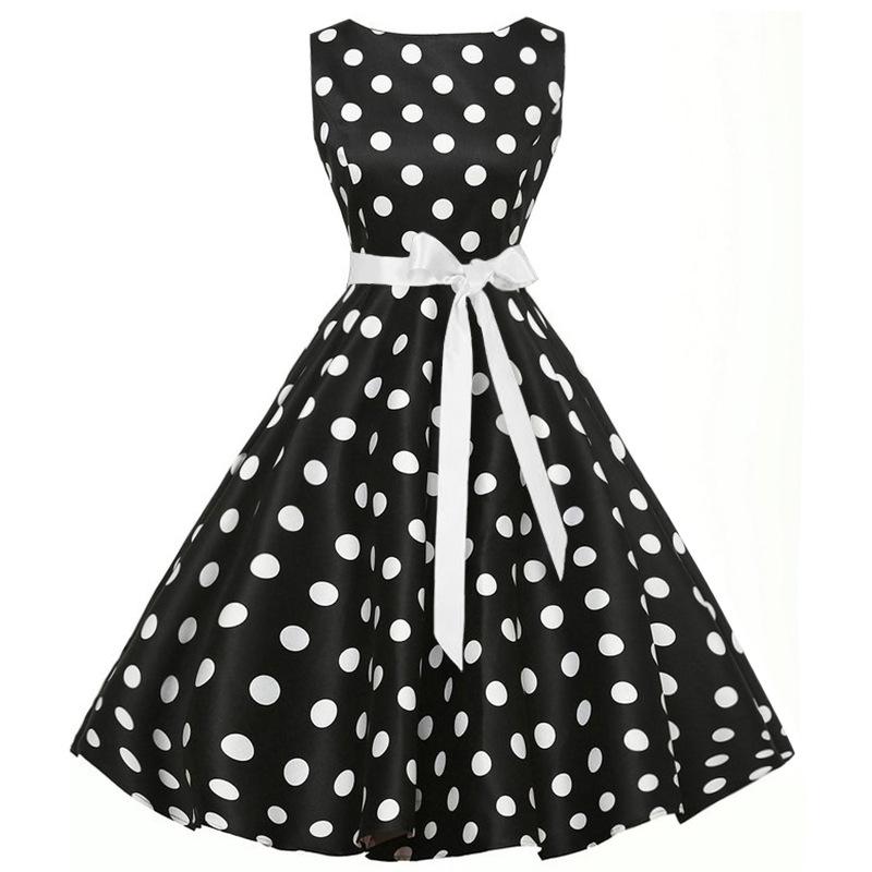 Retro Women's Polka Dot Sleeveless Swing Dress with Bow Tie Waist