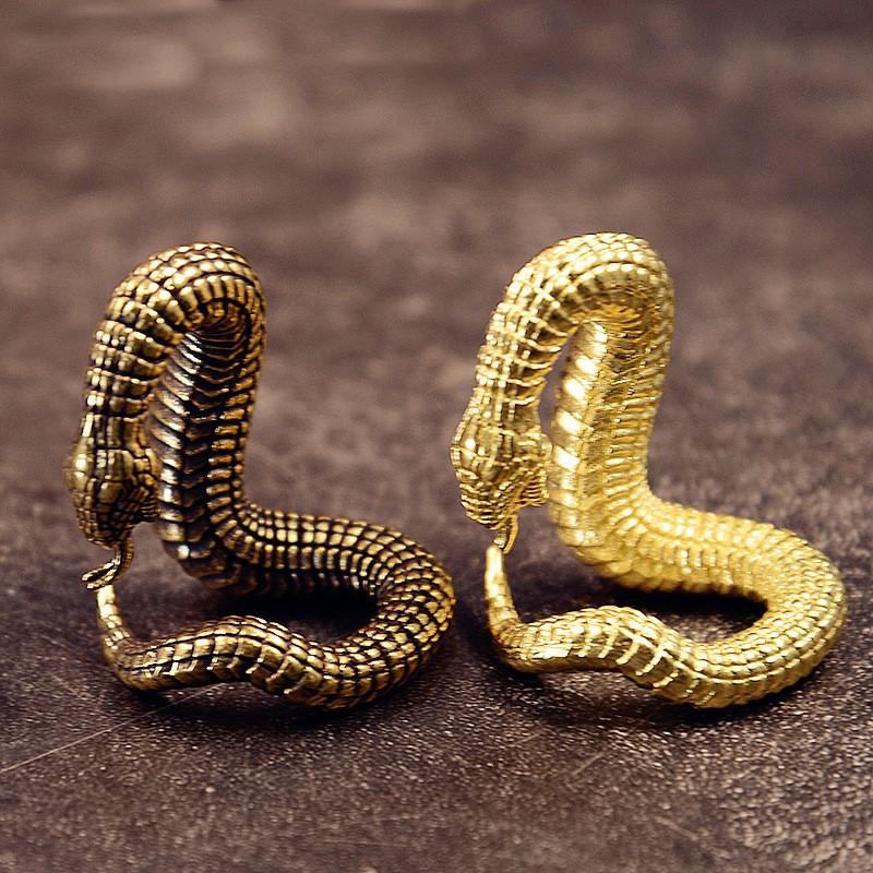Adorno de Escritorio de Serpiente de Latón Sólido Hecho a Mano Decoración del Hogar Figura de Animal Accesorio para Escritorio de Oficina Estilo Étnico