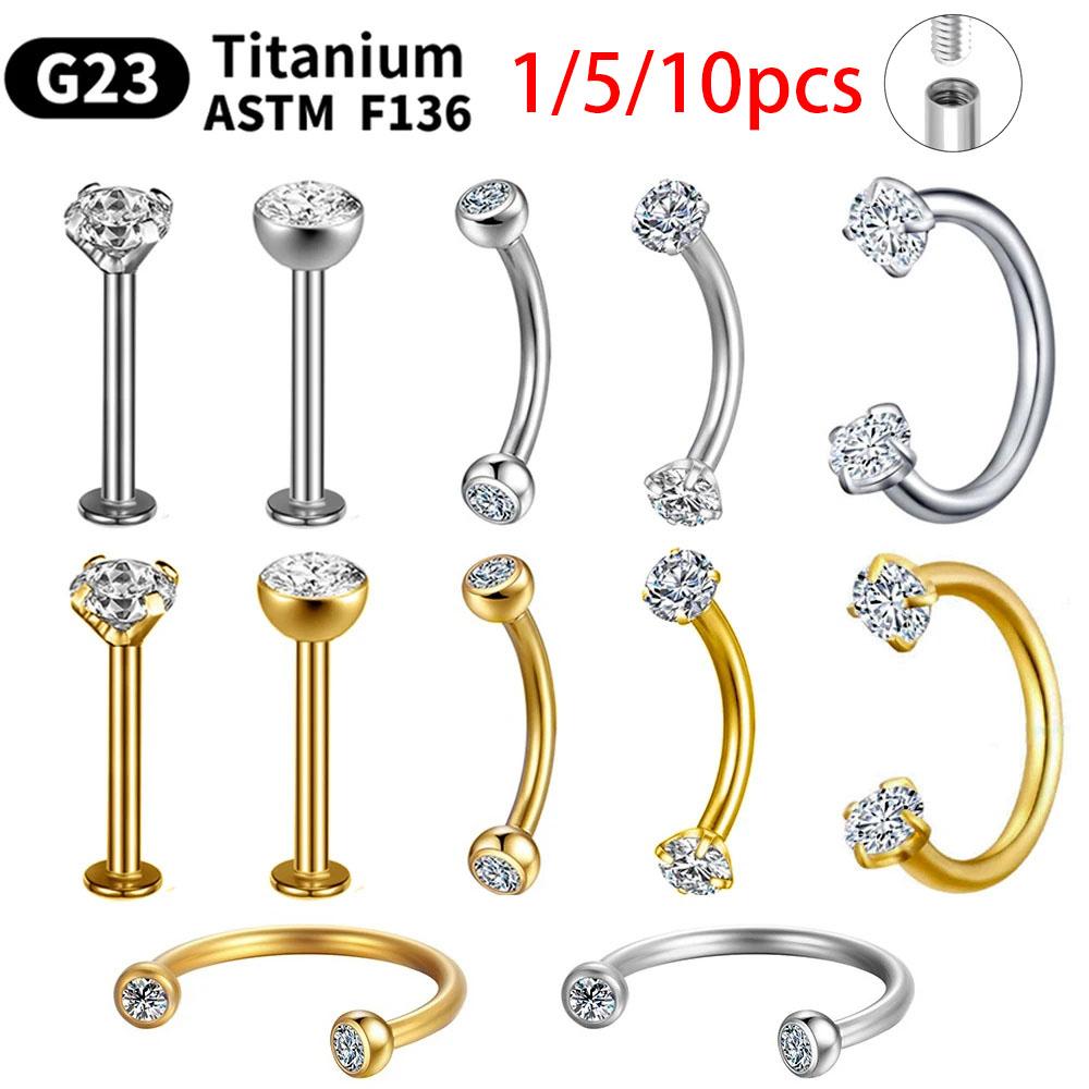1/5/10pcs G23 Titanium Piercings Labret Stud Lip Nose Piercing Kit Eyebrow C Rod Body Jewelry ASTM-F136 Cartilage Earring