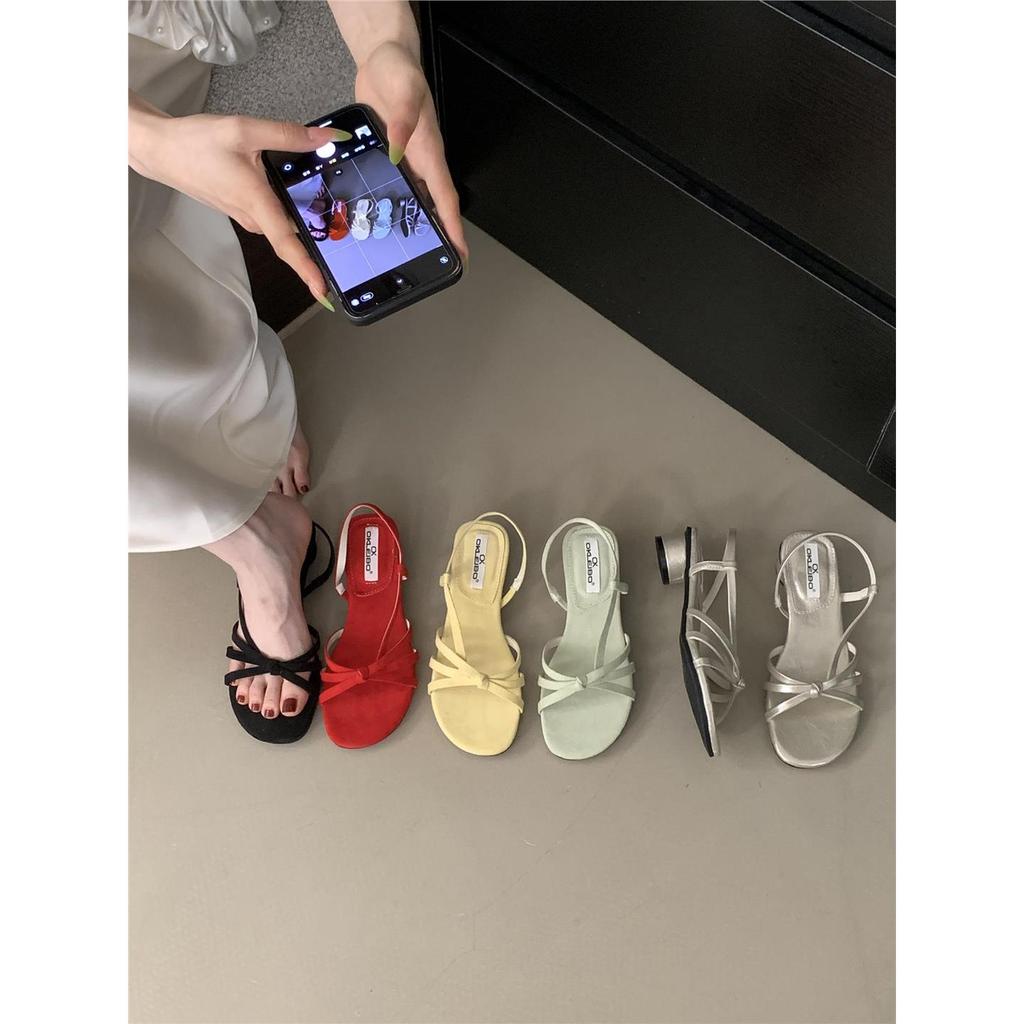 Fashion Cross-Tied Shoes Woman 2025 Slippers Summer Square Heel Pantofle Block New Scandals Slides Mary Janes Square Heel Shoes Cross-Ti