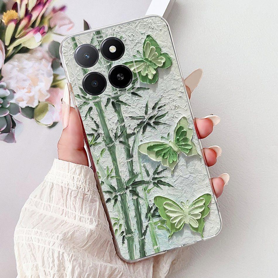 Phone Case For Honor X5b Plus X6b X7b X8b X9b 5G Elegant Flower Cat Painted Soft Silicone TPU Cases