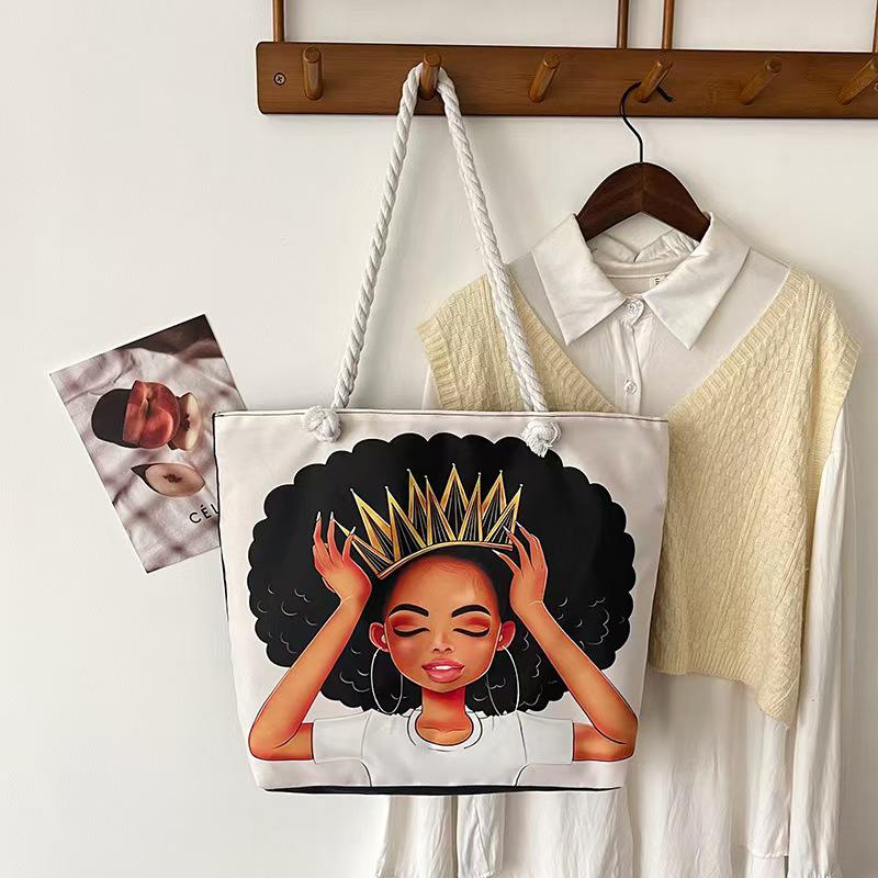 Versatile Women's Large Capacity Foldable Tote Bag with Zipper - Cross-Border Fashion, Printed Single-Shoulder, Perfect for Shopping or Beach.