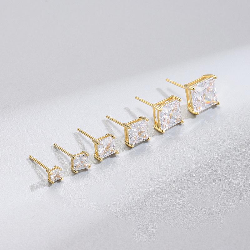 European & American Style Square Copper Zircon Stud Earrings