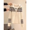 A New Autumn Women's Striped Half-lapel Top with A Unique Design Sense, Long-sleeved Knitted Base Layer