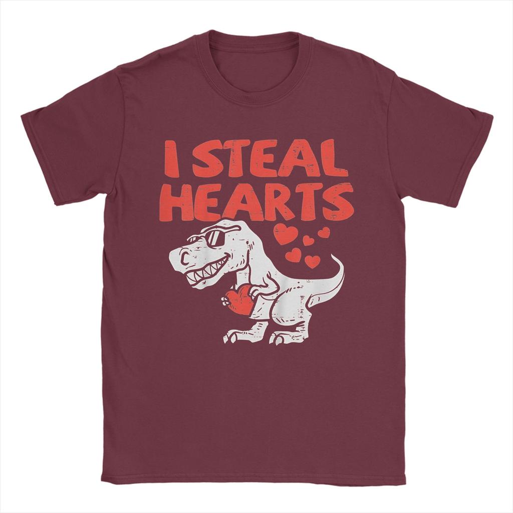 I Steal Hearts Trex Dino Cute T Shirts Unisexs Pure Cotton Funny TShirts Crewneck Tees Short Sleeve Clothes Summer
