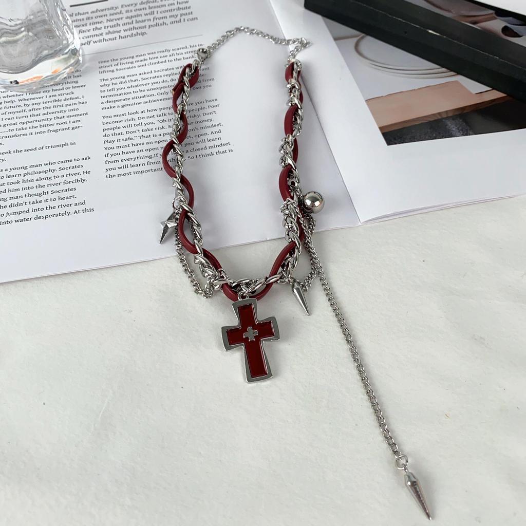 Diamond-Encrusted Star Tassel Cross Choker Necklace