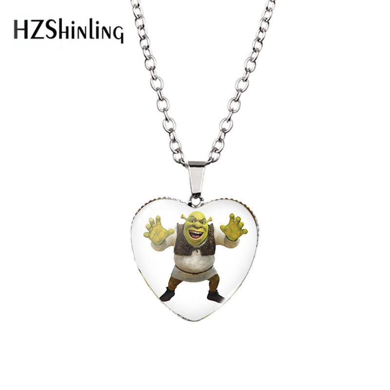 Charming Heart Shaped Shrek Time Gemstone Pendant Necklace For Unique Style With Colorful Variants