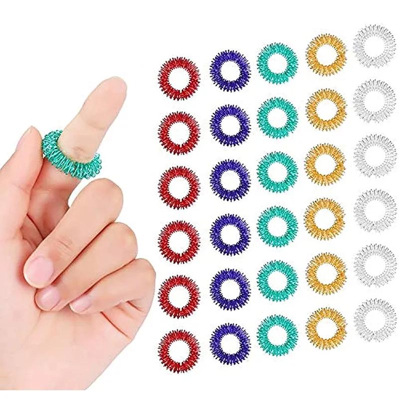 New Spiky Acupressure Finger Rings Set, Cute Sensory Stress Relief Fidget Toys Portable Mini Hand Massager Stress Reducer