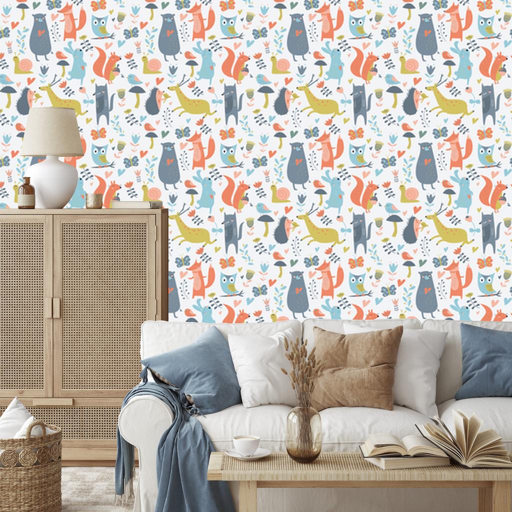 Forest Wallpaper with Animals In Love for the Living Room and Bedroom 50x1000