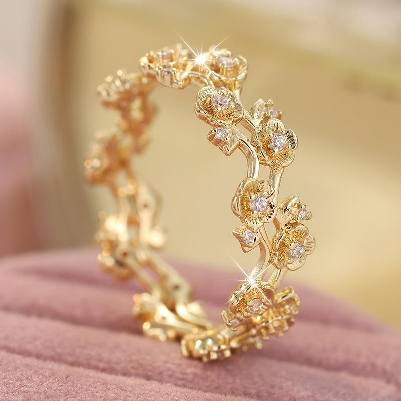 Classic Inlaid White CZ Flower Women s Ring Minimalist Gold Color Geometry Daily Wear Party Jewelry Anniversary Gift 7