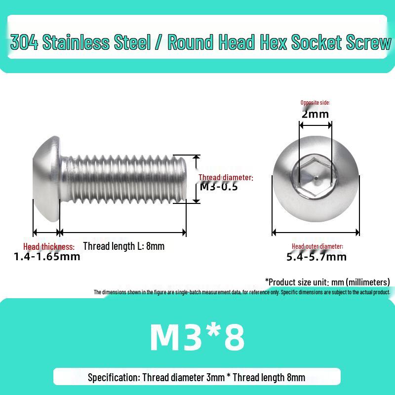 304 Stainless Steel Mushroom Head Hexagon Screw M2-M6