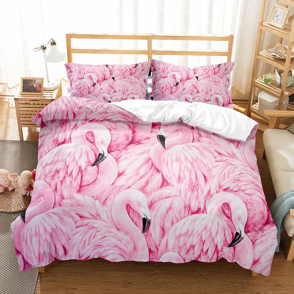 Flamingo-Bettbezug-Set, Wildtiere, Polyester, Bettbezug, Doppelbettgröße, für Kinder, Teenager, Erwachsene, Schlafzimmer-Dekor, Bettwäsche-Set