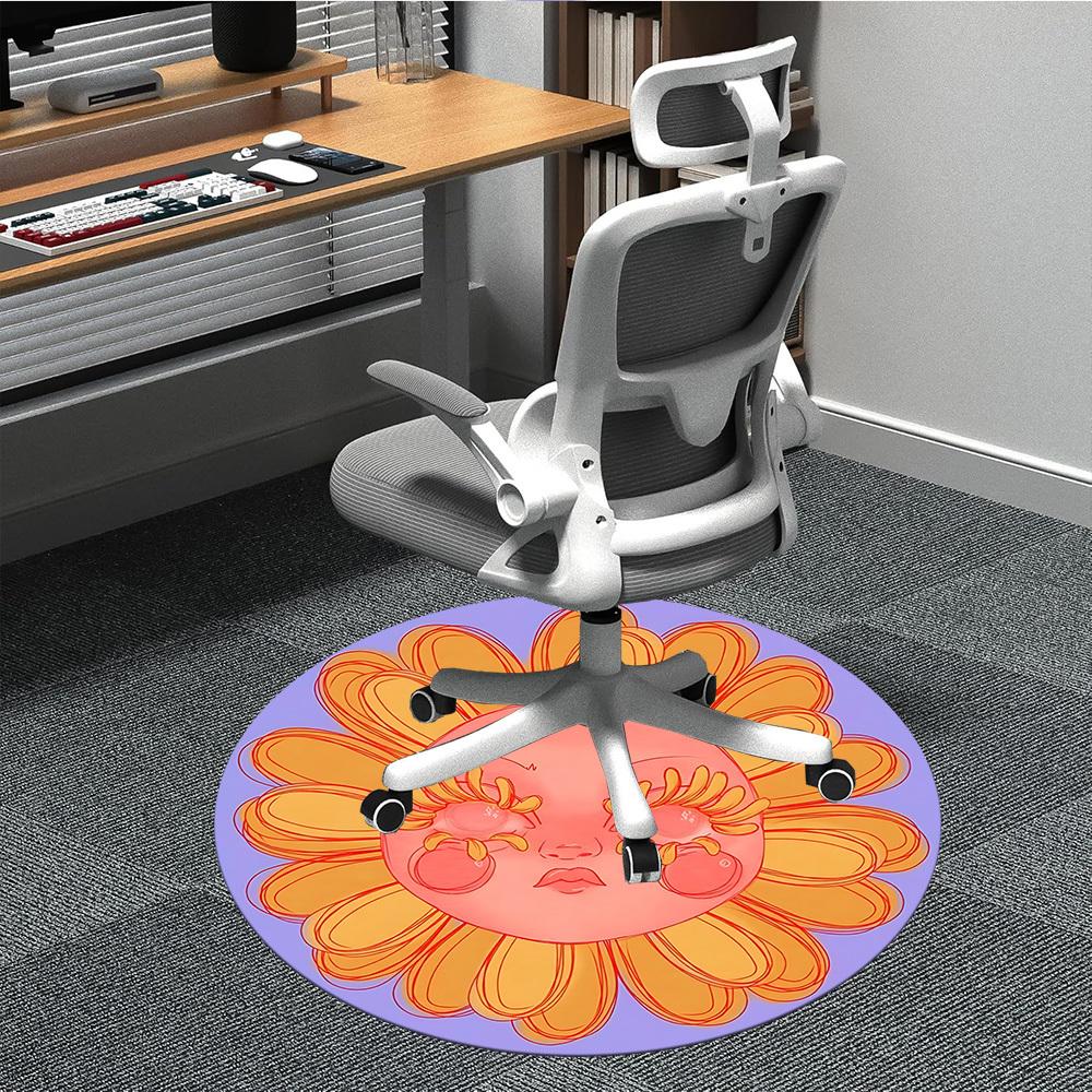 

1pc Sunflower Face Chair Carpet for Office, Round Non Slip Durable Large Size Office Carpet, Suitable for Office 80cm