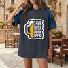Casual Women Denim Patchwork Oktoberfest Graphic T Shirt Comfortable Short Sleeve Loose Fit Top for Daily Wear