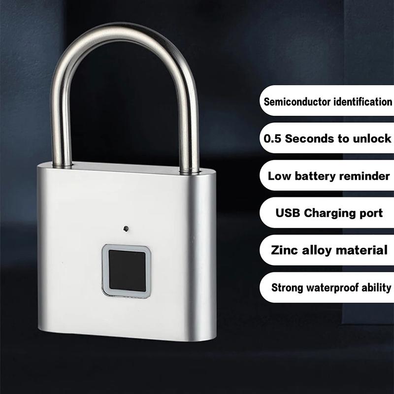 Keyless USB Rechargeable Fingerprint Lock Smart Home Padlock Waterproof Door Lock Quick Unlock Portable Anti-theft Padlock