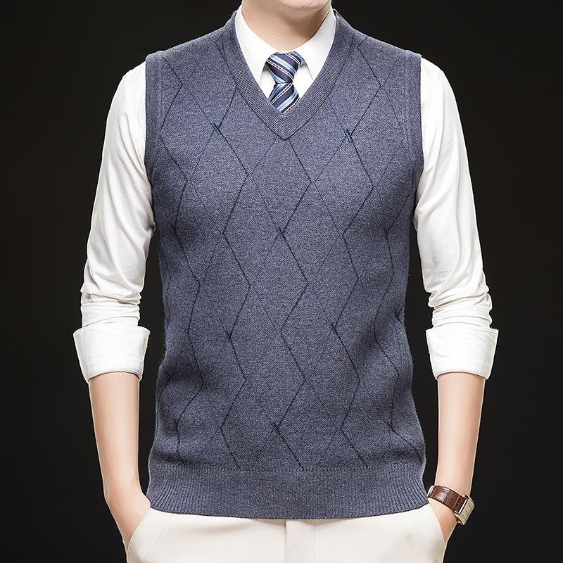 Gilet lavorato a maglia da uomo casual da lavoro a V senza maniche