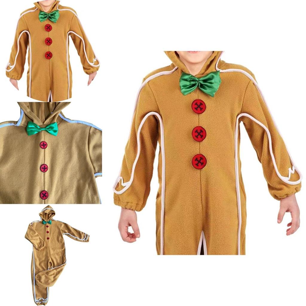 Adorable Christmas Gingerbread Man Kids Costume Cosplay Bodysuit