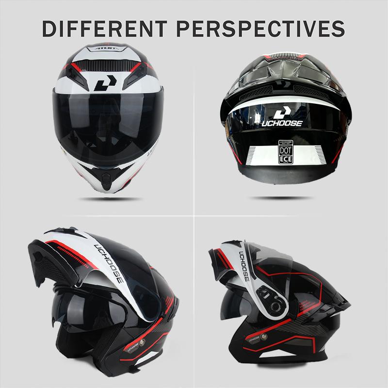 Uchoose DOT Modular Helmet Full Face Helmets Crash Motorbike Protective Gear Unisex Flip Up Helmet Motorcycle Double Sun Visor