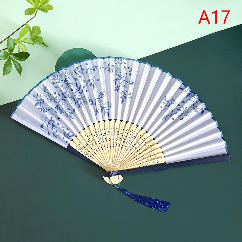 Ventilador Portátil de Mão Dobrável Estilo Chinês Adereços de Dança Ventilador de Concha Retrô Mulher Homem Madeira de Bambu Seda Flor Ventilador Dobrável