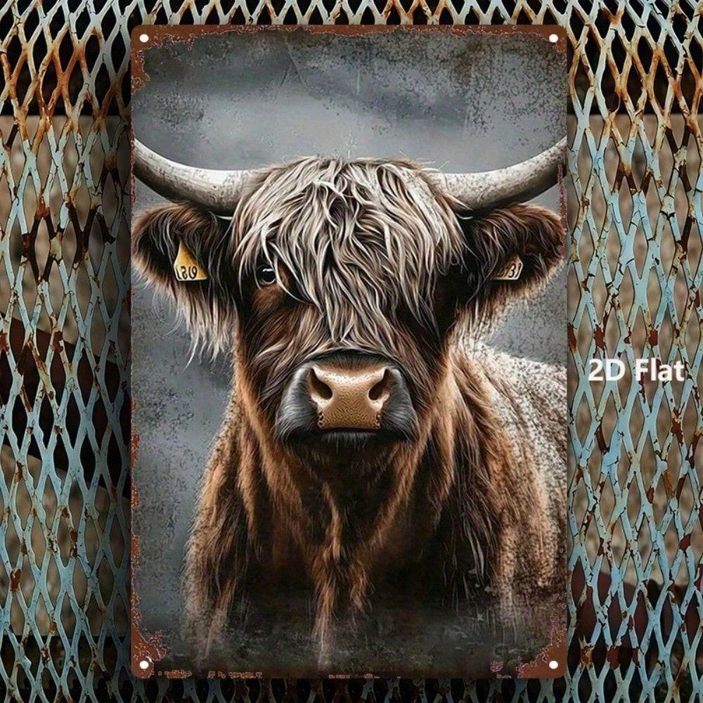 Vintage Highland Cow Metal Wall Art Decor