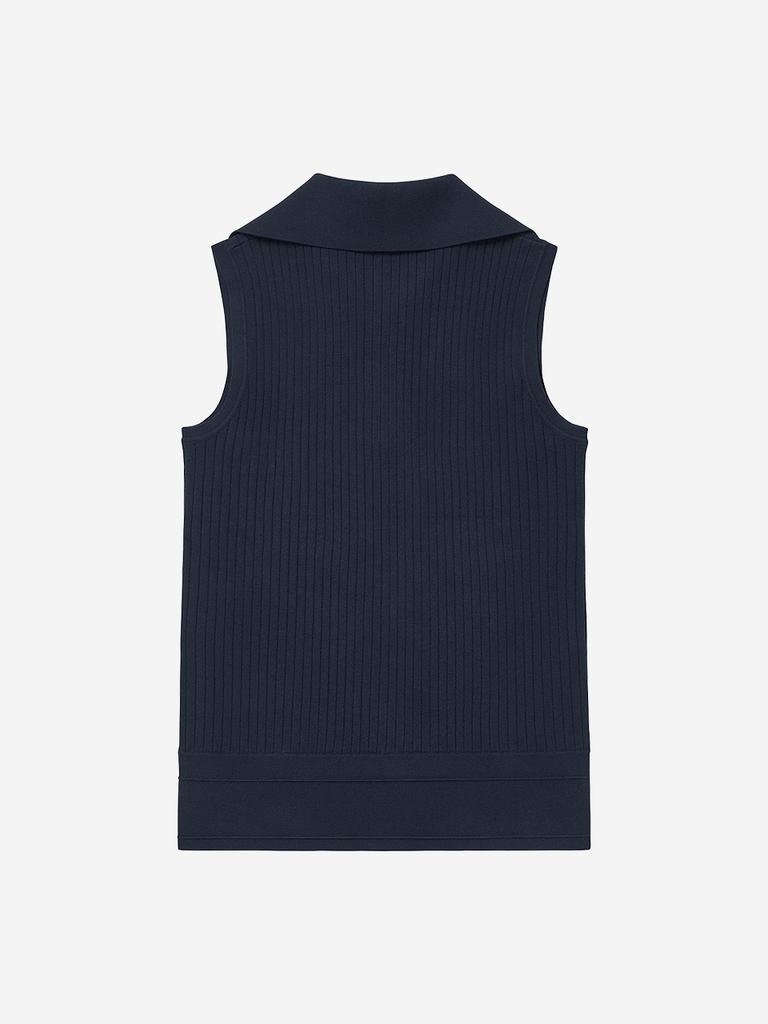 LORDLOAR Ribbed Contrast Collar Sleeveless Knit Navy