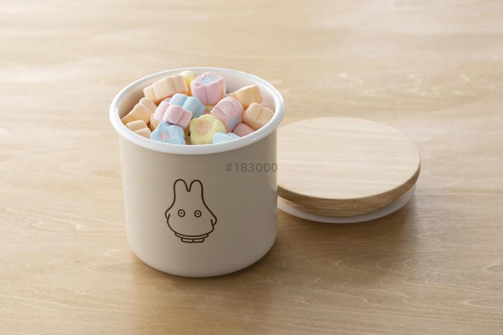 Fuji Enamel Miffy Pastel Storage Container/Canister, Wooden, with Lid and Gasket, 9cm, Greige, Ghost Miffy Enamel