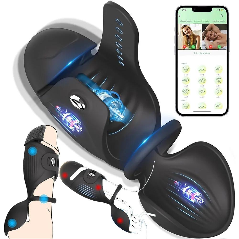 Ghost Exerciser Stroker z pierścieniem na penisa i masturbatorami jąder 4-w-1 Regulowany masturbator dla mężczyzn Wibrator penisa Trener Zabawki erotyczne