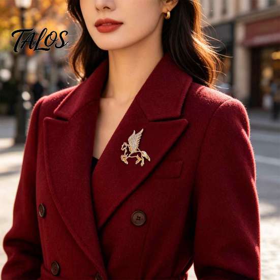 Rhinestone Horse Lapel Pin Flying Brooch, Hollow Winged for Men Elegant Jewelry Women, Decorative Badge Clothes Bag Hat Scarf Suits Animal Alloy