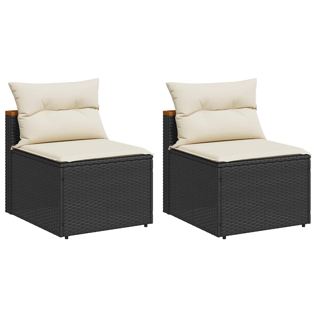 Garden Sofas Without Armrests with Cushions 2 pcs Black Poly Rattan