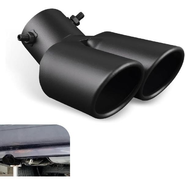 Car Exhaust Pipe, Stainless Steel Straight Inlet Double Outlet Tailpipe with Bolts, Durable 2.5  Bevel Port Exhaust Tip, Universal Modification 1 PC