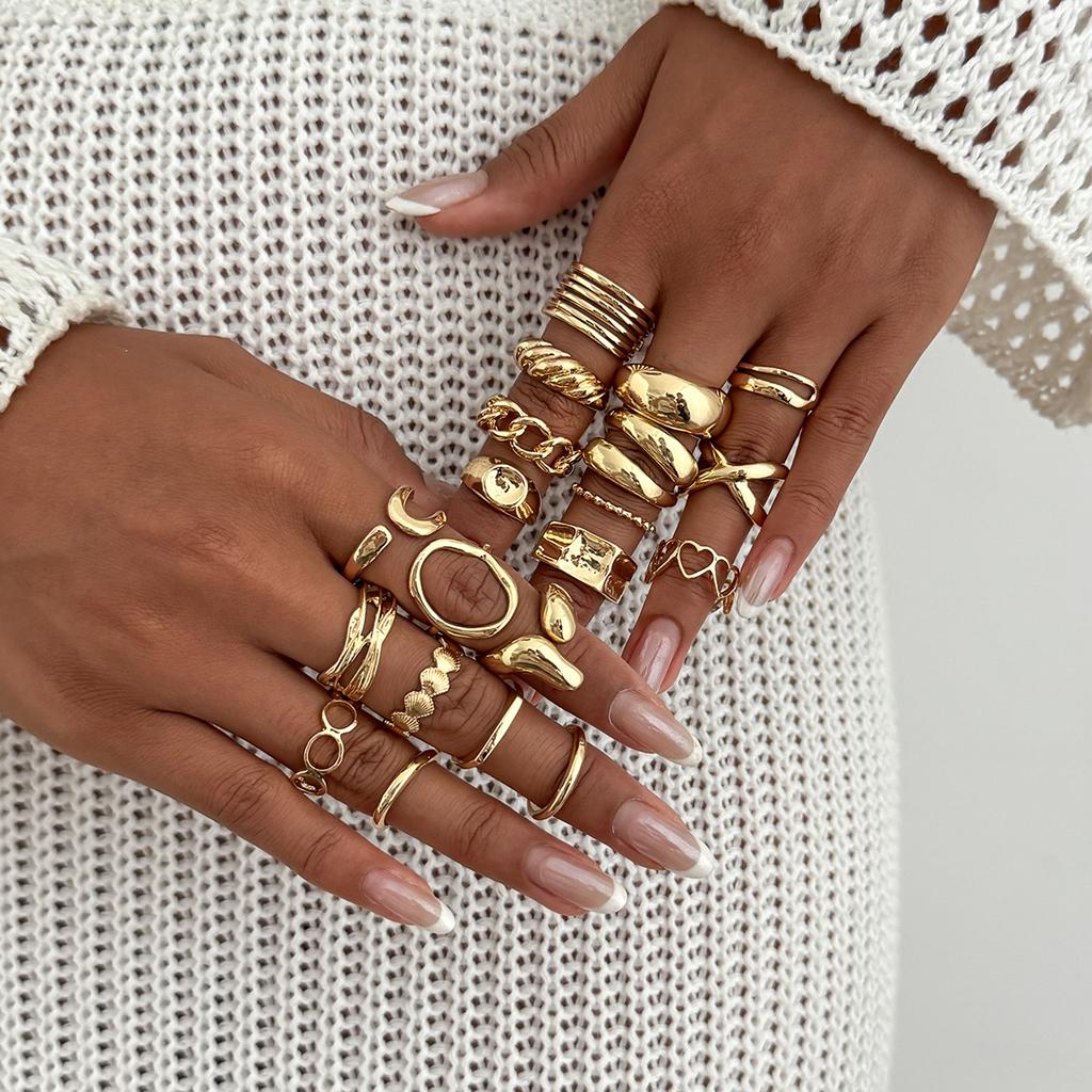 Irregular Exaggerated Punk Retro Ring Set Boho Hollow Out Jewelry Gifts Accessories for Woman Girl Geometric Metal Opening Rings Gold Silver Color