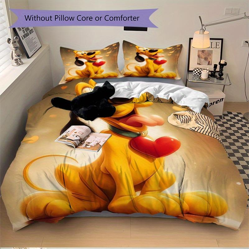 3pcs Pluto Heart Shaped Love Print Bedding Set (1 Cover + 2 Pillowcases, Without Inserts) D058