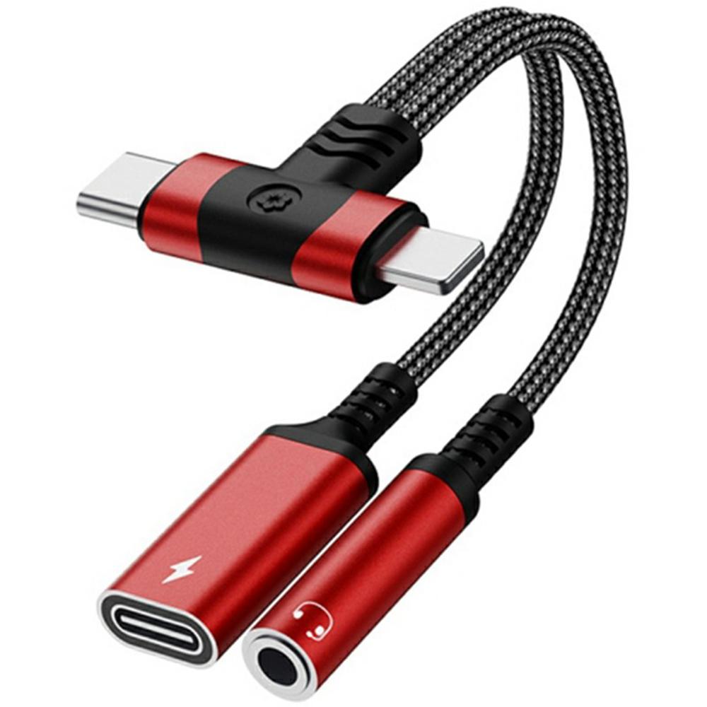 8 Pin/Type-C To Type-C+3.5mm Audio Converter Nylon Braided Cable Support 10W Fast Charging