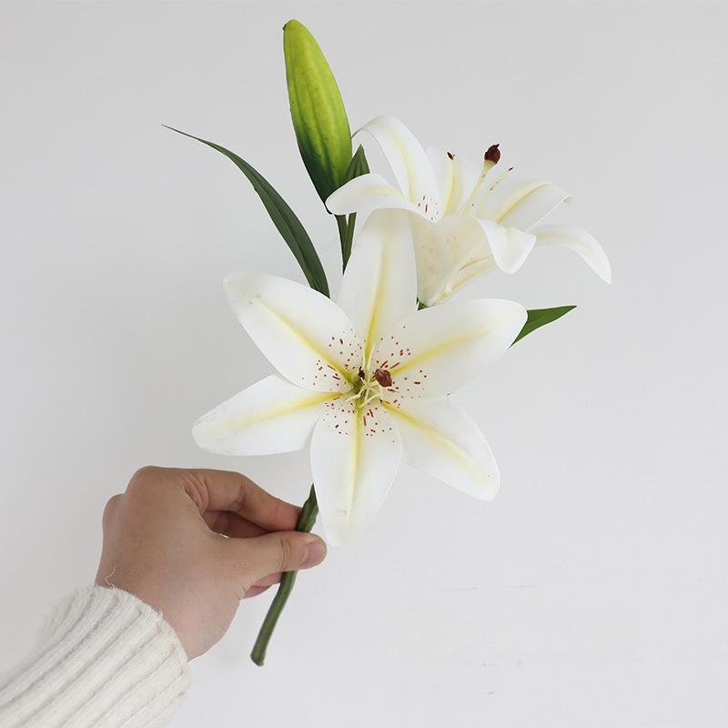 6pcs Artificial Lily Stems Bundle Fake White Flowers for Home Wedding Decor Vase Not Included