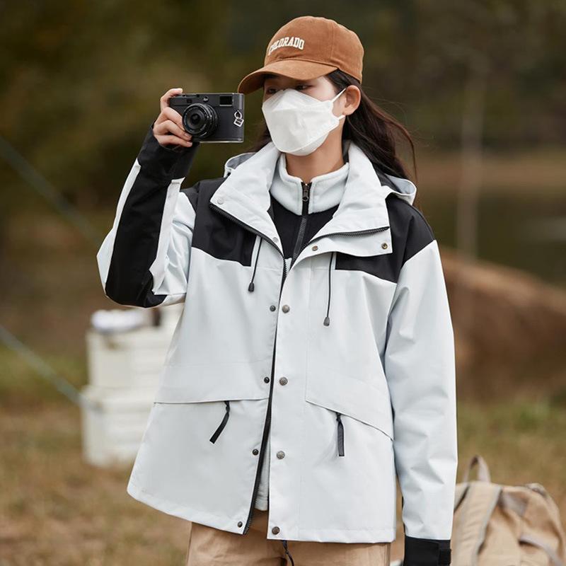 Chaqueta de invierno 3 en 1 para mujer, forrada con forro polar plateado, resistente al viento, impermeable, ideal para senderismo y esquí al aire libre.