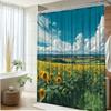 1pc Vibrant Sunflower Shower Curtain - Lush Landscape Design with Rolling Hills & Blue Sky, Machine Washable Polyester Fabric,