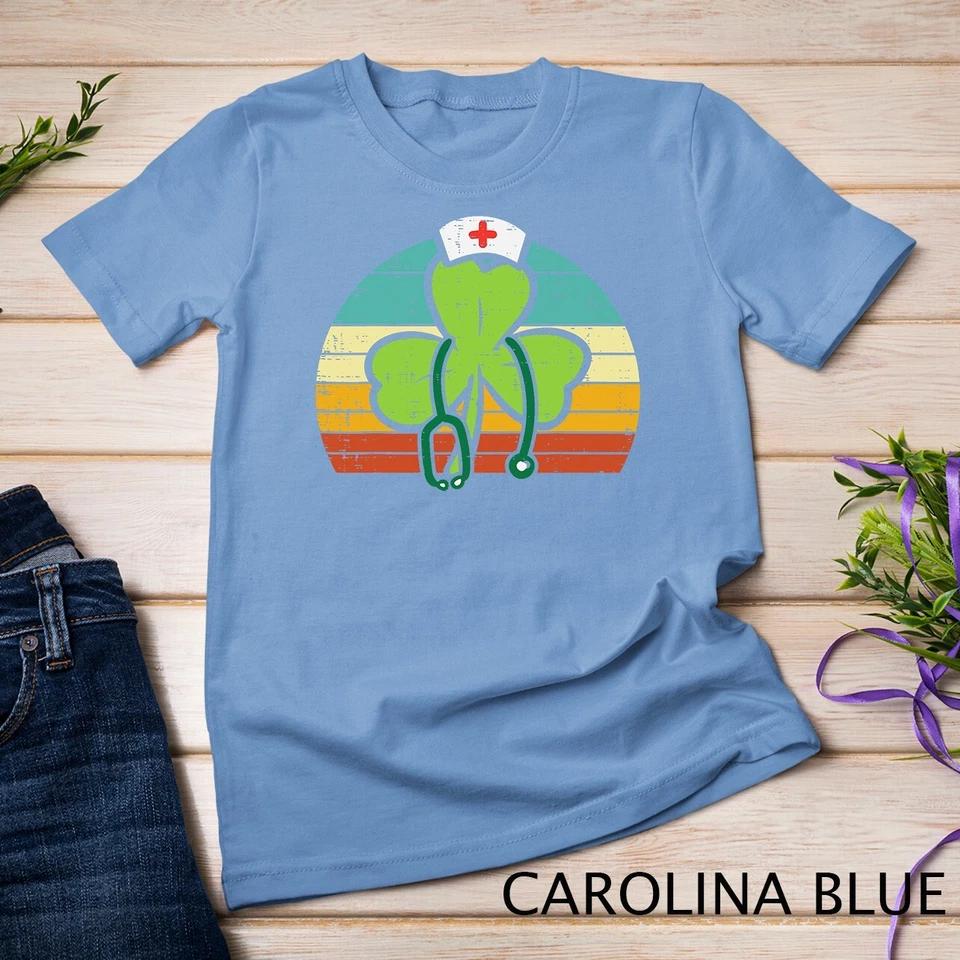 Shamrock Nurse Stethoscope Retro St Patricks Day Nurses RN Unisex T-shirt 3 2XL
