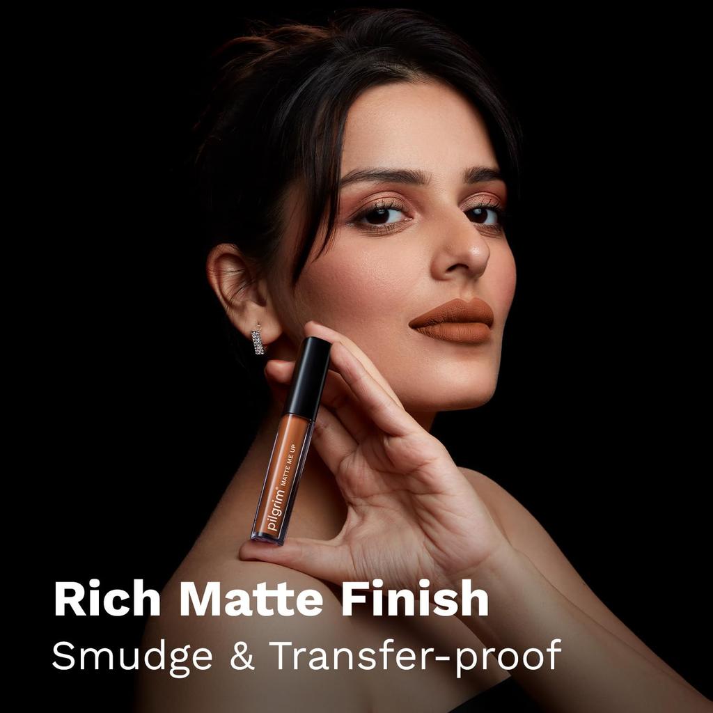 Pilgrim Liquid Matte Lipstick Brown Mischief 3g Transferproof Long-Lasting Hydrating Lip Color for Women