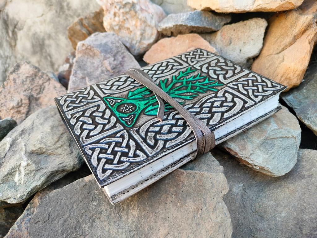 Embossed Leather Tree of Life Journal: Celtic Grimoire, 5x7 Lined Diary