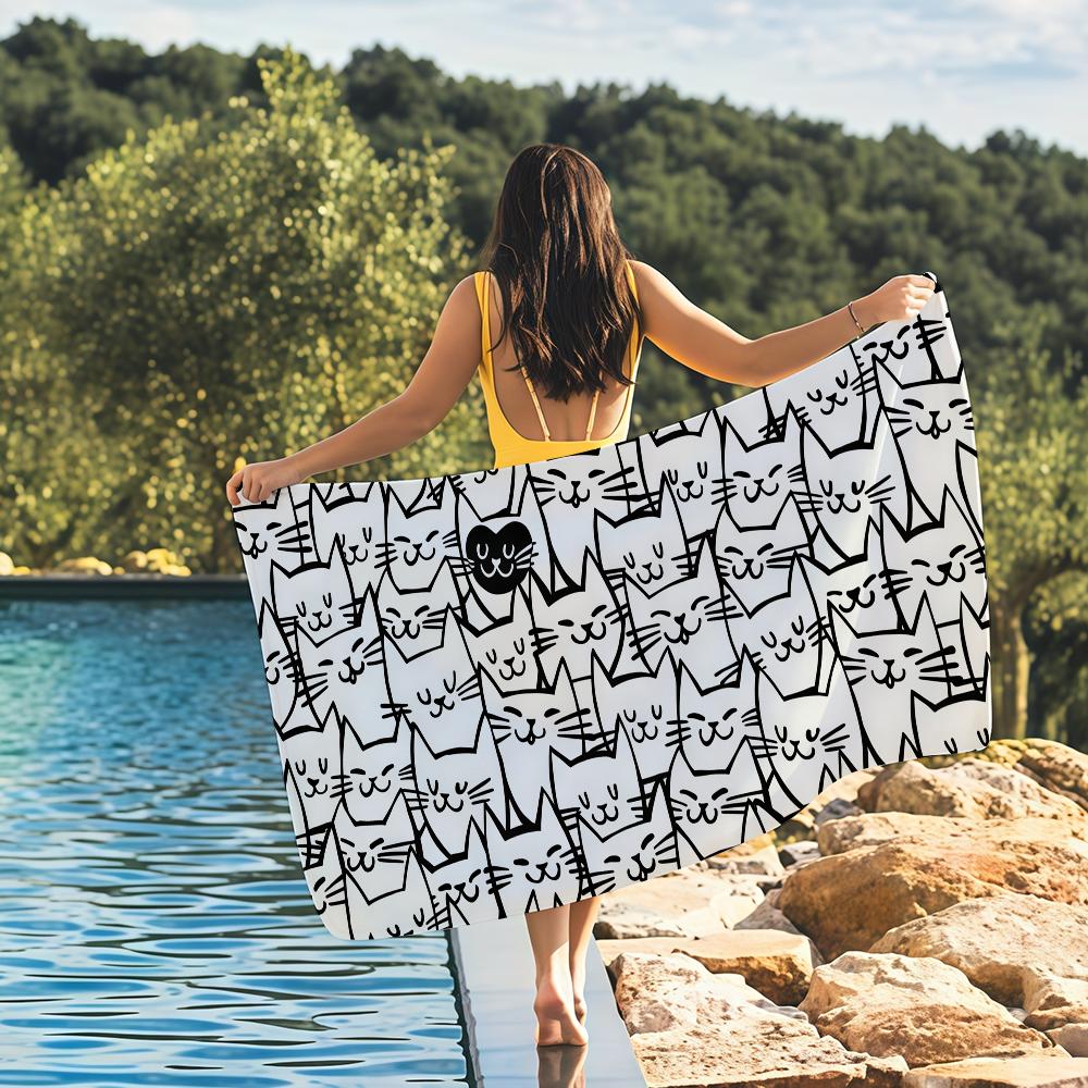 Cartoon Black Cat cute Personalized Towel Quick Drying Beach Towels Are Suitable For Swimming Pools Camping Yoga And The Gym