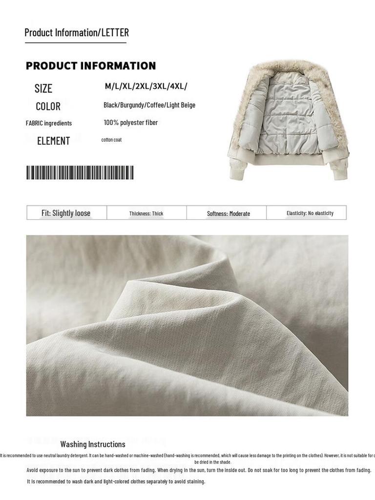 Jeanswest Men's Winter Outdoor Cotton Jacket with Fur Collar