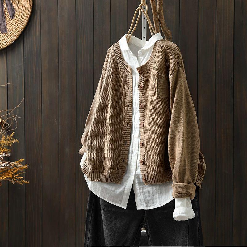 Spring and Autumn Knitted Cardigan Jacket Women's Retro Literary Loose Casual All-match Long-sleeved Sweater