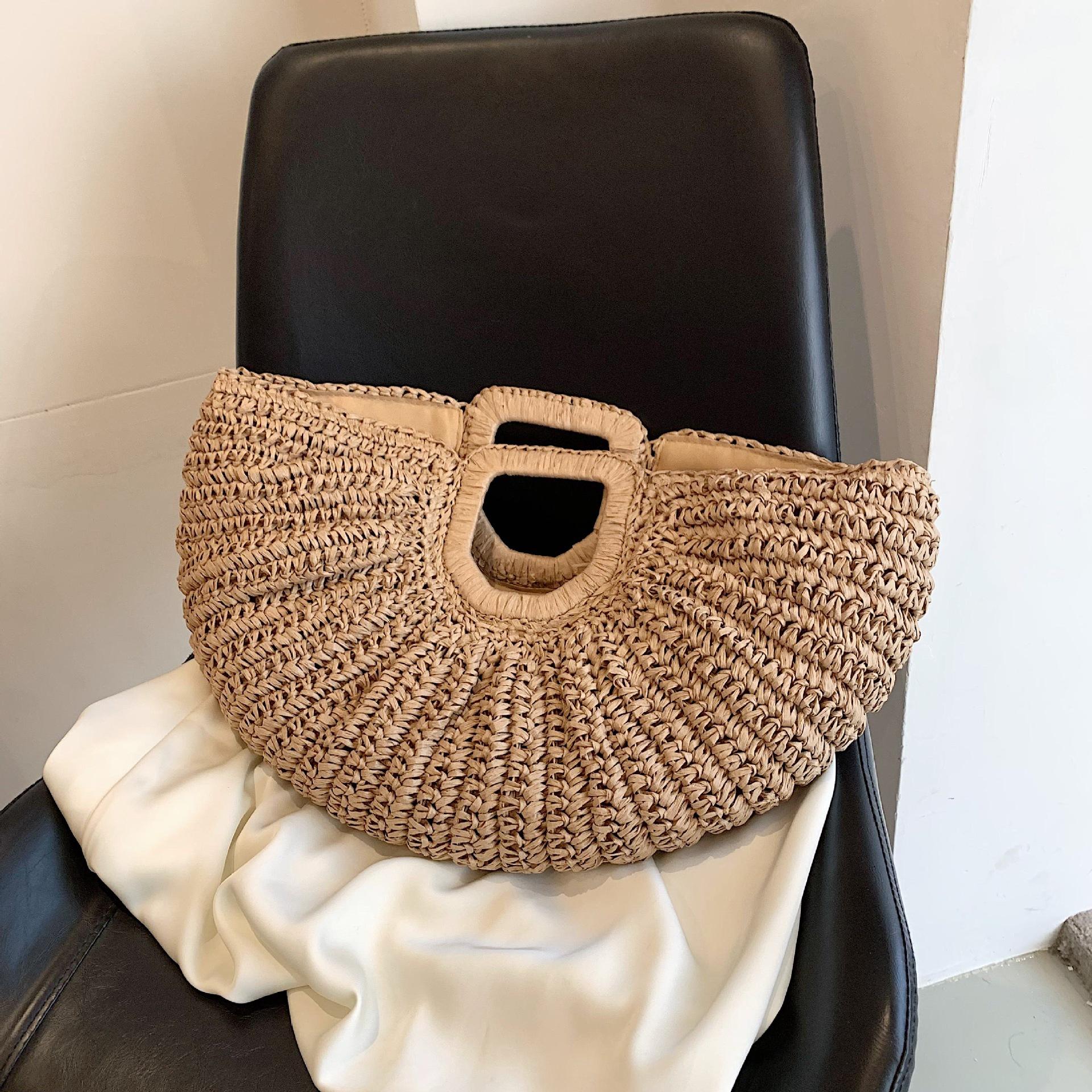 

Однотонная плетеная сумка ручной работы для женщин, большая вместимость, 5 новых весенне-летних портативных пляжных сумок для отпуска для женщин хаки