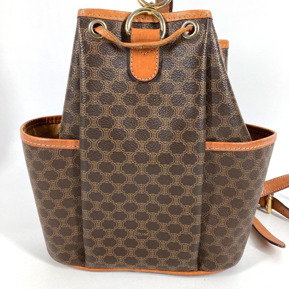CELINE vintage Macadam logo Purse Crossbody Shoulder Bag Leather/Canvas Brown