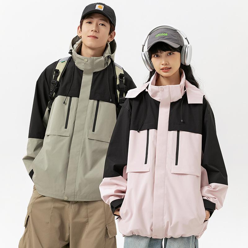 Giacca con cappuccio da uomo primavera e autunno nuova tendenza giacca con cappuccio ampia e versatile montagna outdoor antivento cappotto da coppia